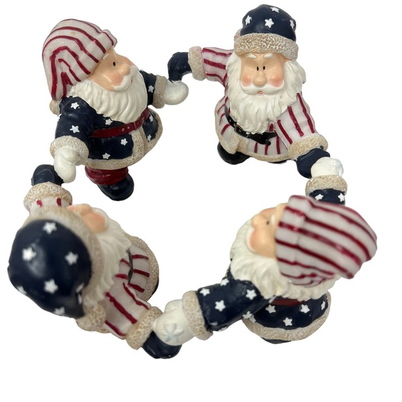 Circle Candleholder with 4 Dancing Santas Stars and Stripes Home Interiors 2002 - Picture 5 of 11